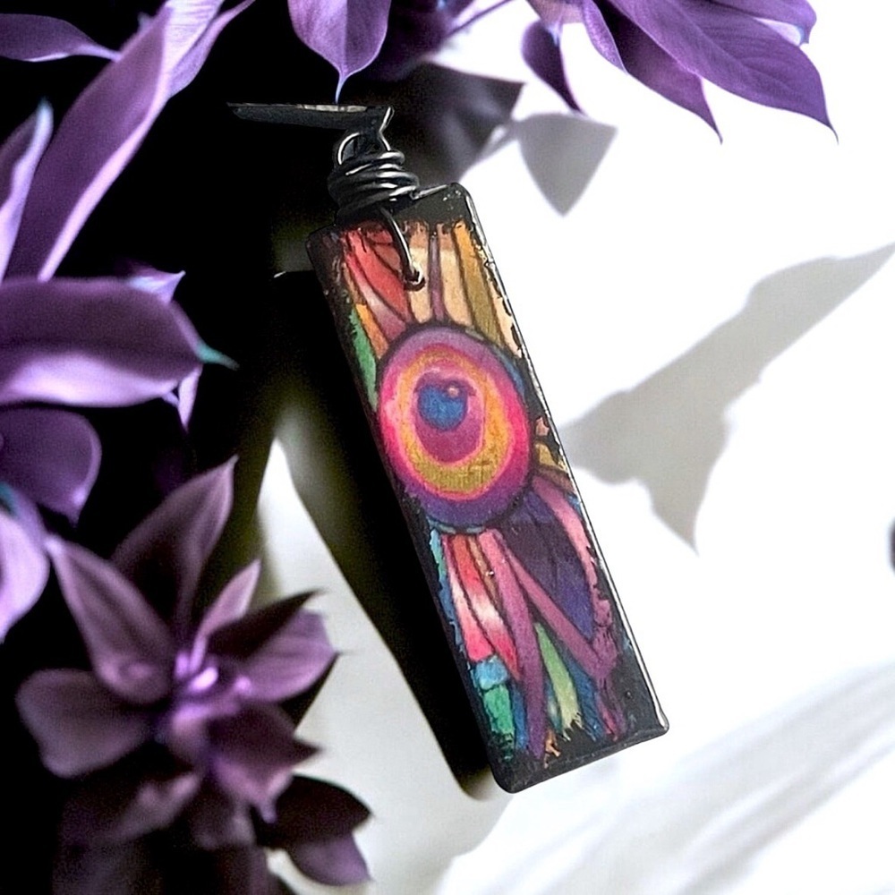 5 For $25💫Psychedelic Peacock Feather Tie-Dye Hippie Pendant Necklace